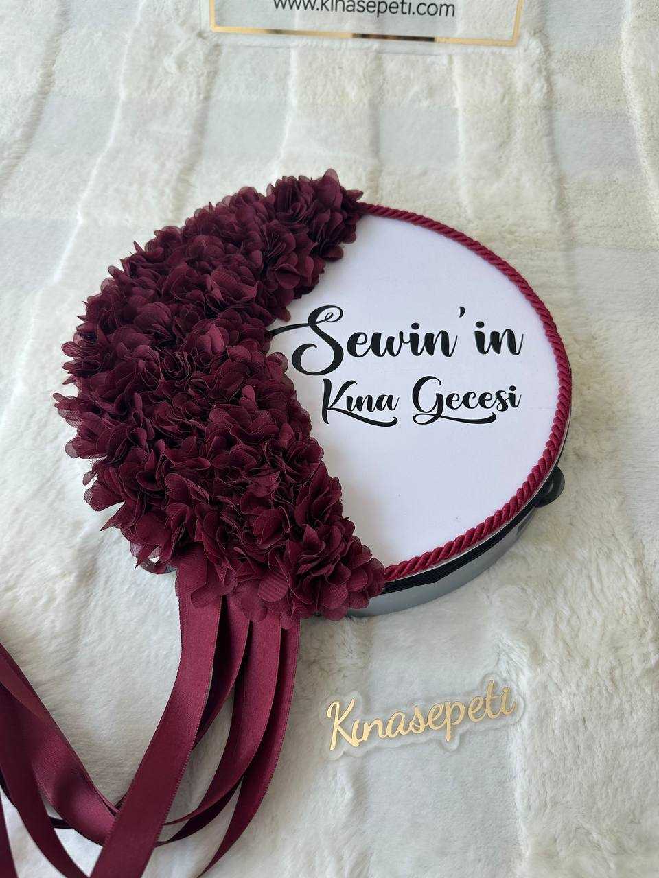 Personalized Burgundy Bride's Tambourine with Name / Luxury Henna Tambourine with Writing - tamborine