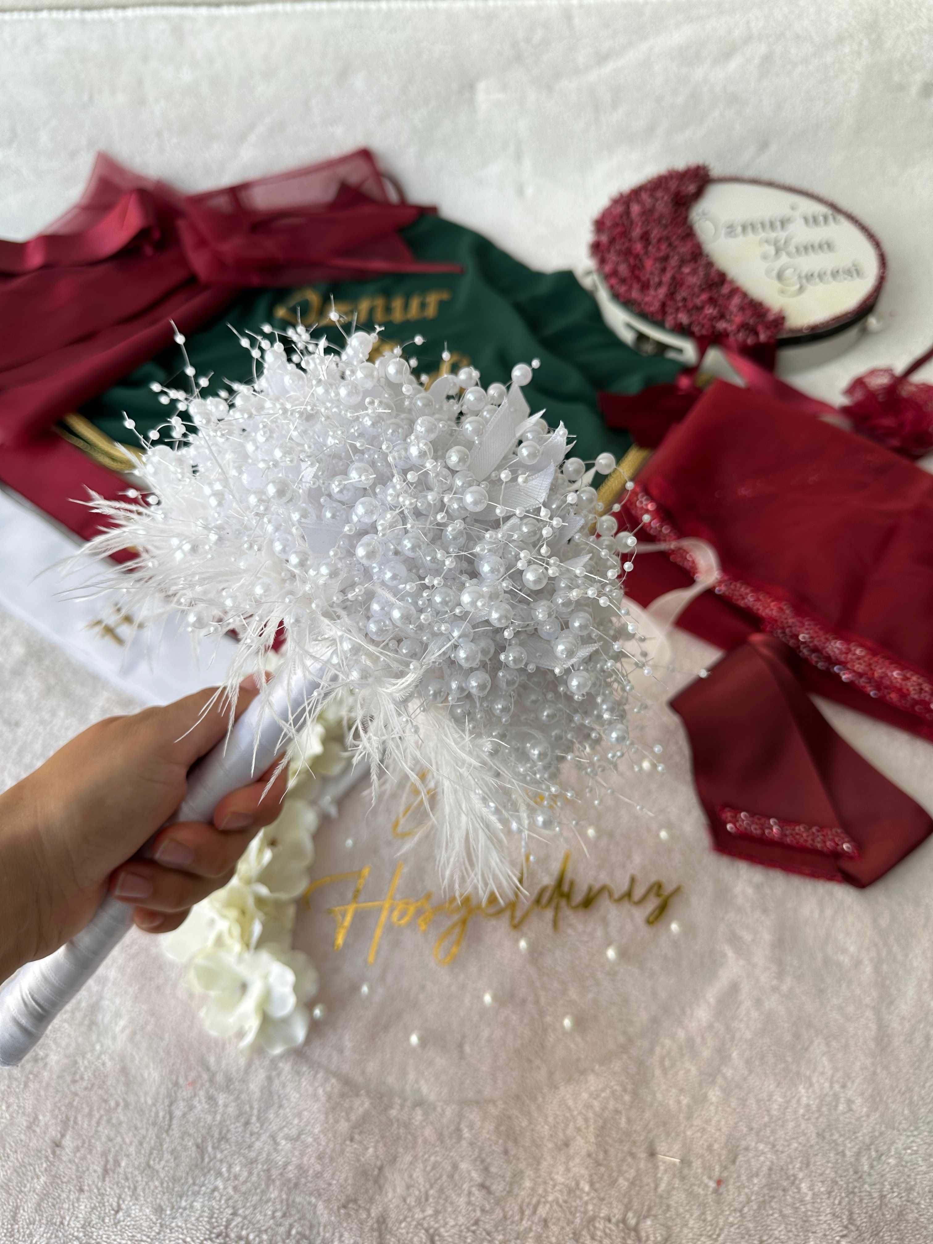 Artificial Bridal Bouquet with Flowers and Pearls / Lasting Wedding Bouquet - ornament
