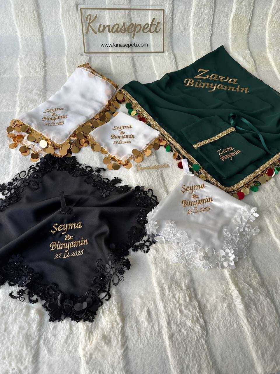 İşlemeli "Gelin" Yazılı Halay Mendili / İsimli Kına Mendili - handkerchief