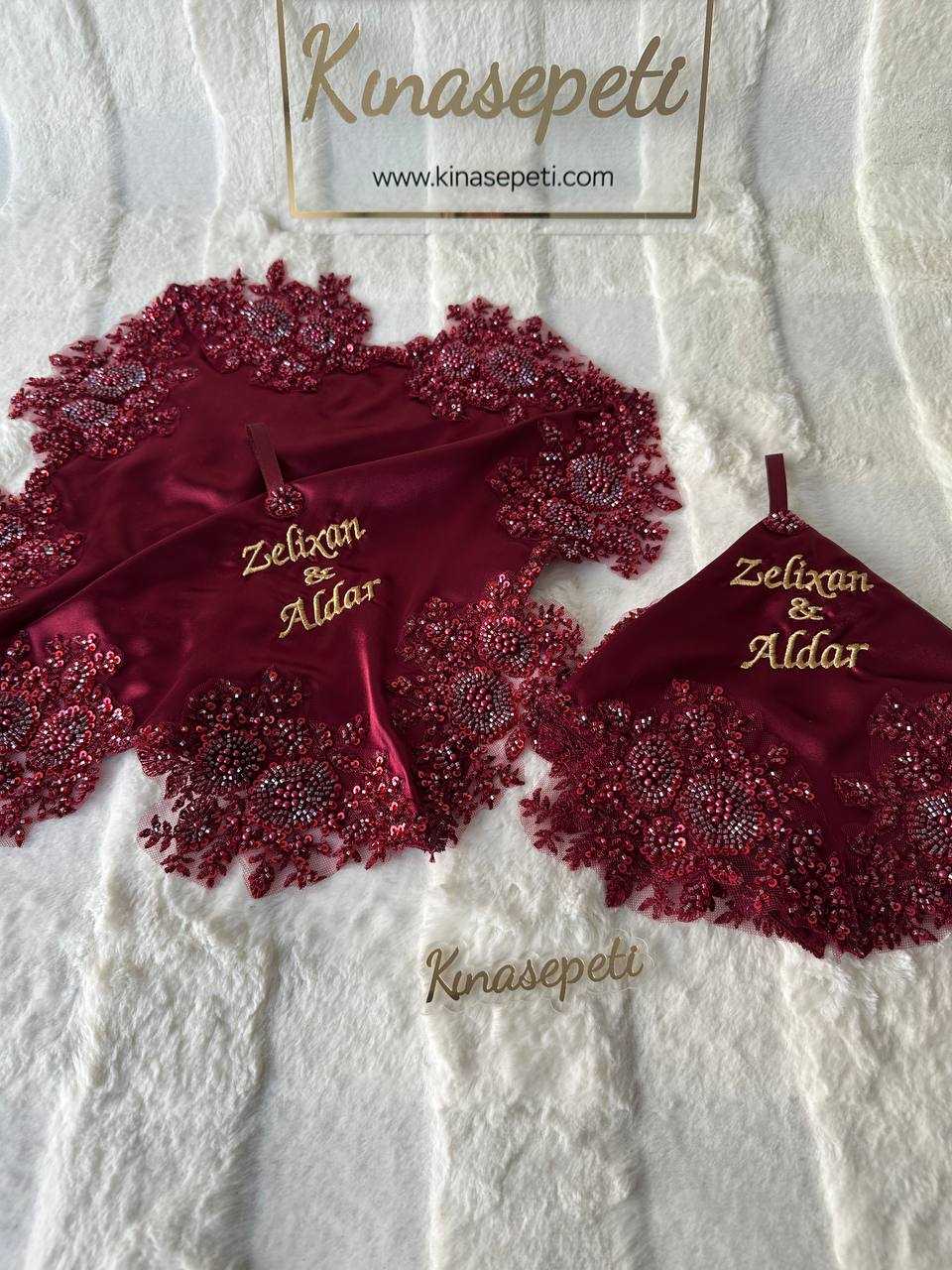 Kişiye Özel Yazılı Lüks İşlemeli Gelin Halay Mendili - handkerchief