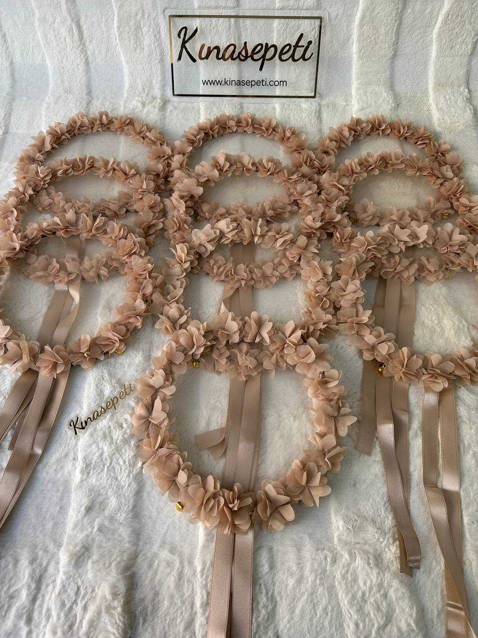 Beige Floral Patterned Bohemian Bridesmaid Tambourine / Rustic Henna Tambourine - tamborine
