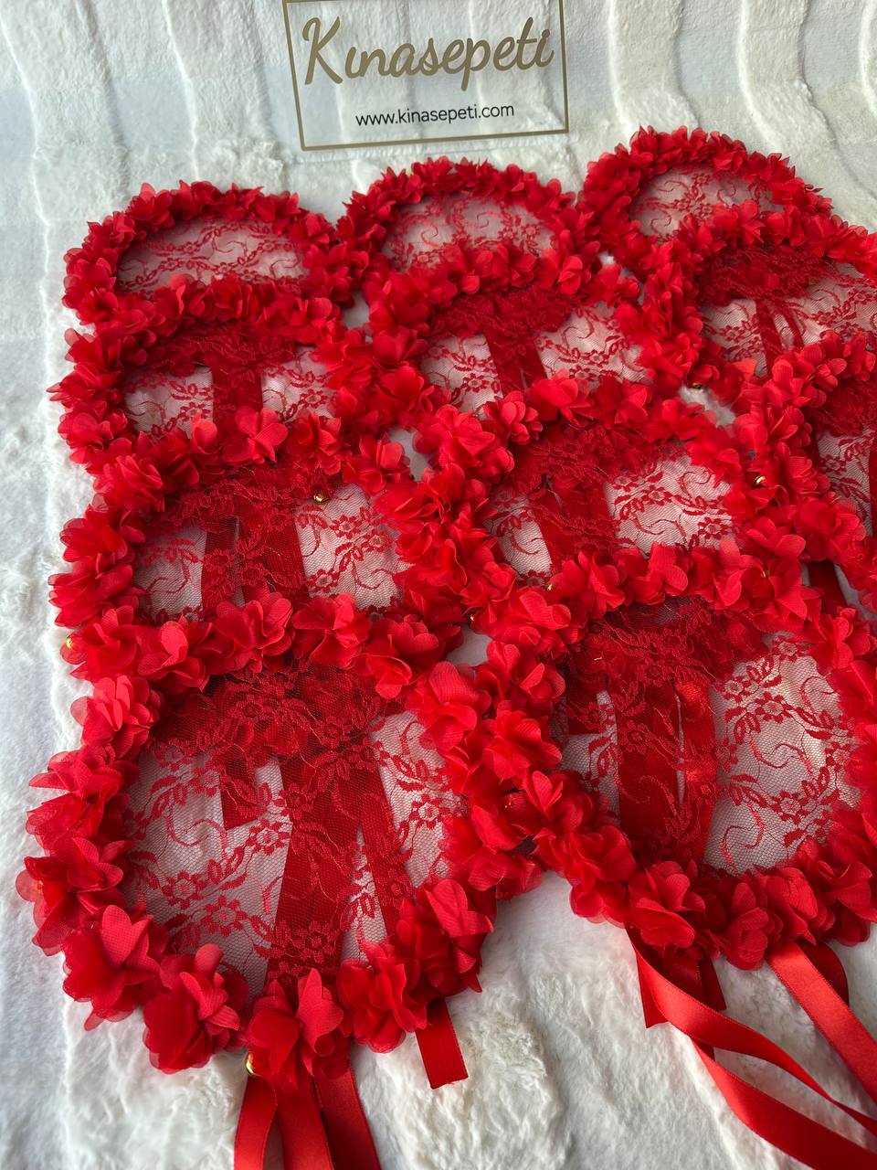 Red Floral Patterned Bridesmaid Tambourine with Tulle Embroidery / Henna Tambourine - tamborine