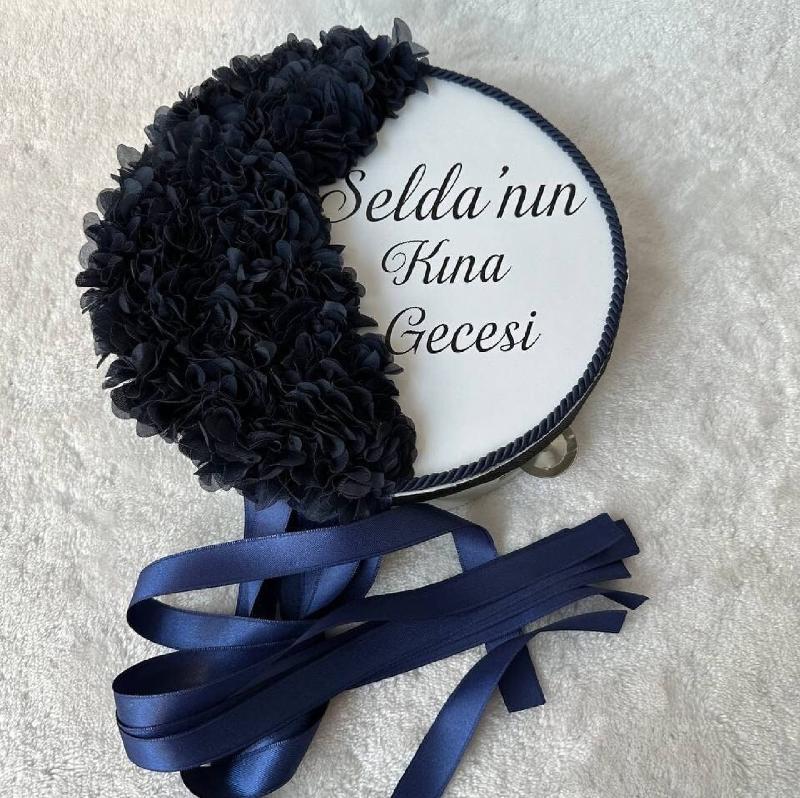 Personalized Navy Blue Bride's Tambourine with Name / Henna Tambourine with Writing - tamborine