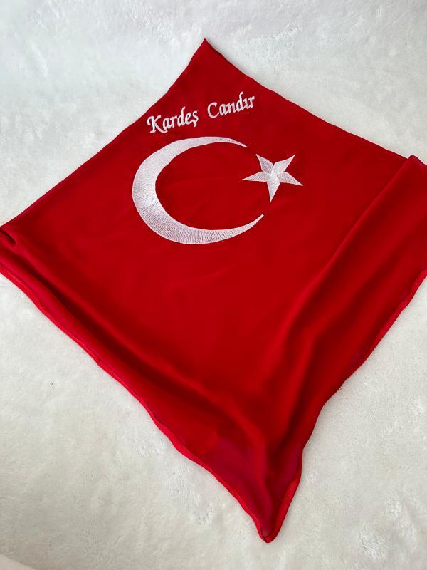 Türk Bayraklı Damat Omuz Örtüsü / Asker Kınası Atkısı - Ön Görünüm