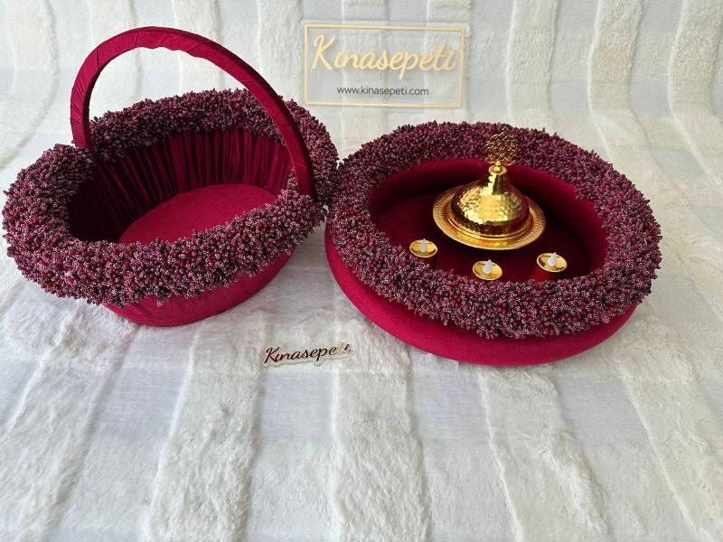 Bud Motif Henna Tray and Basket Set (Bowl, LED candles included!) - Detail View