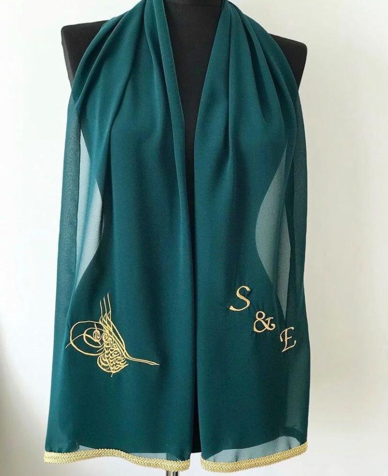 Traditional Henna Night Scarf with Writing / Shoulder Sash - veil