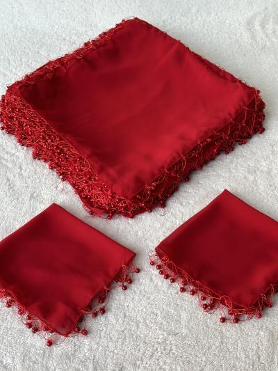 Personalized Red Pearly Halay Handkerchief with Writing / Bride's Handkerchief - handkerchief