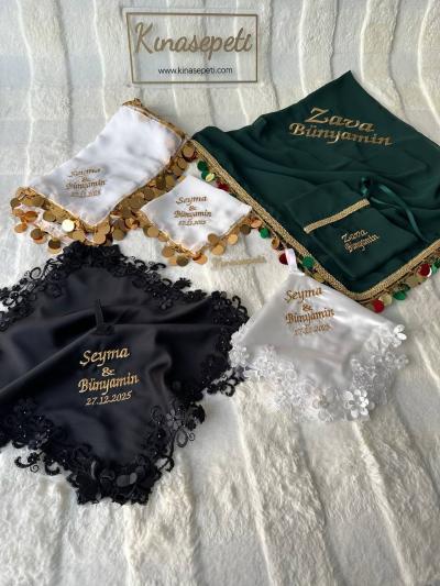 İşlemeli "Gelin" Yazılı Halay Mendili / İsimli Kına Mendili - handkerchief