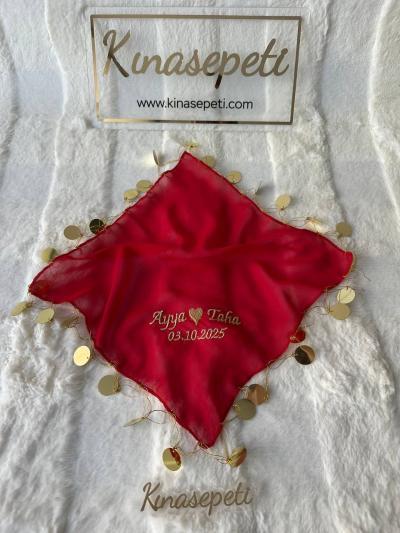 Kişiye Özel İsimli El İşi Pullu Halay Mendili / Yazılı Kına Mendili - handkerchief