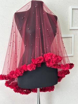Laser-Cut Rose Patterned and Pearly Henna Veil Set - veil