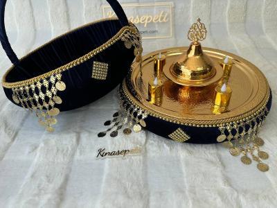 Luxury Black Henna Set with Ottoman Motif (Tray, Basket, Bowl, 4 LED Candles) - hennaset