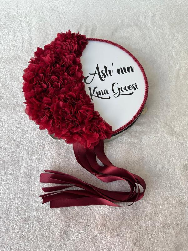 Romantic Patterned Bride's Tambourine with Writing / Floral Patterned Henna Tambourine - tamborine