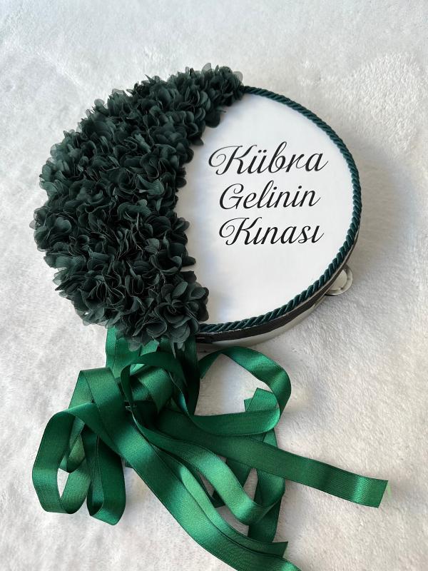 Traditional Green Henna Tambourine with "Bride" Writing - tamborine