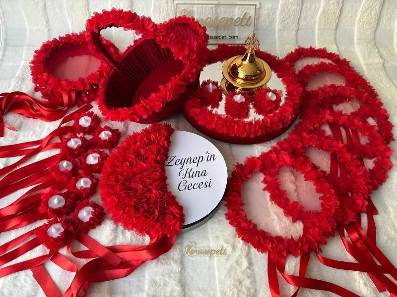 Kişiye Özel İsimli Pleksi Detaylı Kadife Kına Tepsisi ve Sepeti Seti - Ön Görünüm