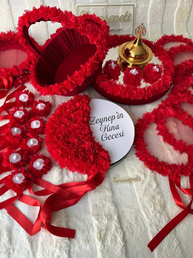 Kişiye Özel İsimli Pleksi Detaylı Kadife Kına Tepsisi ve Sepeti Seti - Yan Görünüm