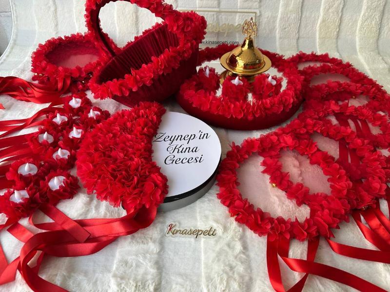 Kişiye Özel İsimli Pleksi Detaylı Kadife Kına Tepsisi ve Sepeti Seti - Arka Görünüm