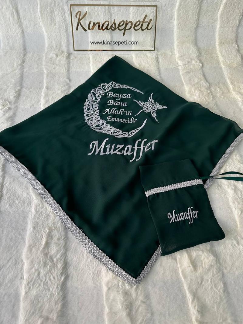 Traditional Green Groom's Shoulder Sash with Crescent-Star and "Groom" Writing / Soldier's Henna Scarf - veil