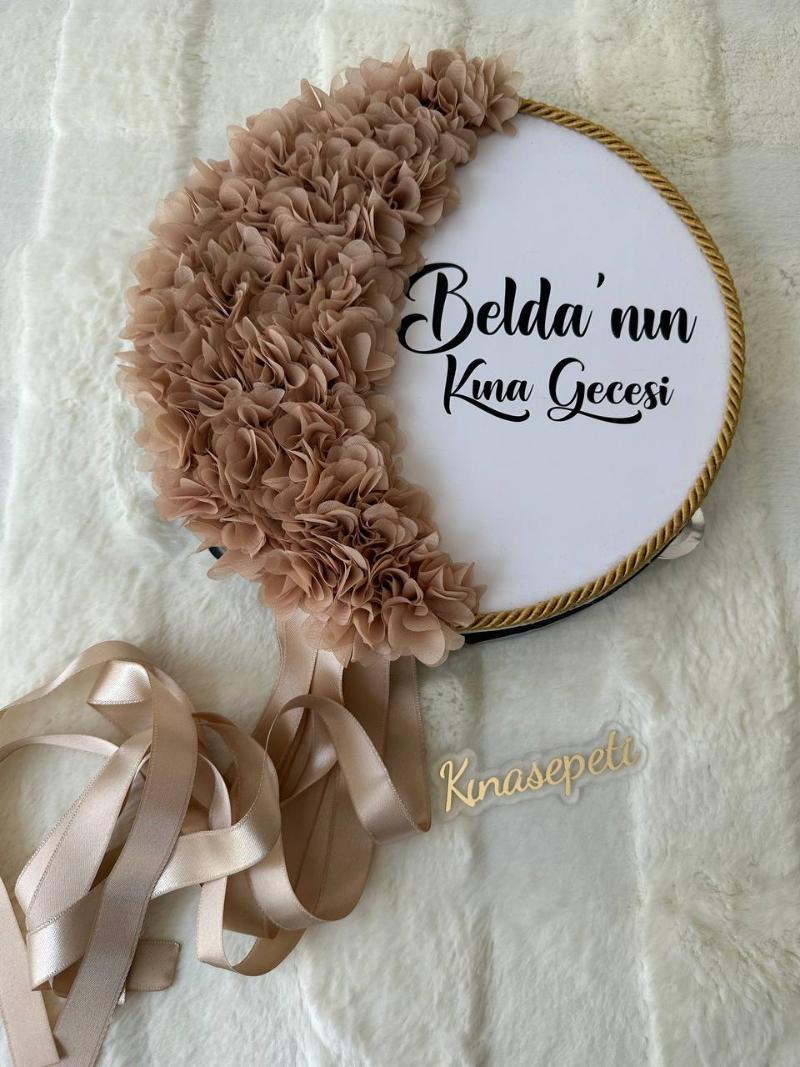 Kişiye Özel İsimli Bej Gelin Defi / Yazılı Bohem Kına Tefi - tamborine