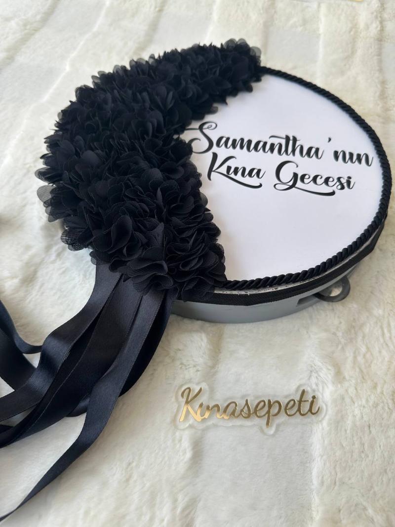 Kişiye Özel İsimli Siyah Gelin Defi / Modern Kına Tefi - Ön Görünüm