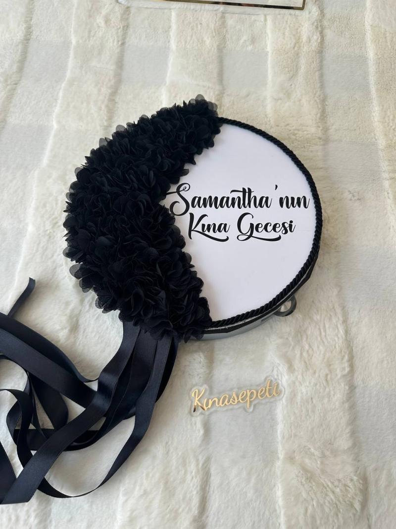 Kişiye Özel İsimli Siyah Gelin Defi / Modern Kına Tefi - tamborine