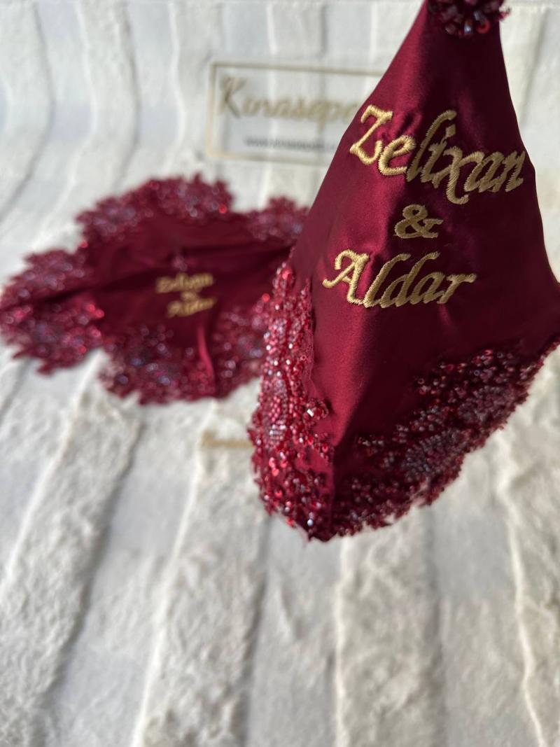 Personalized Luxury Embroidered Bride's Halay Handkerchief with Writing - Front View