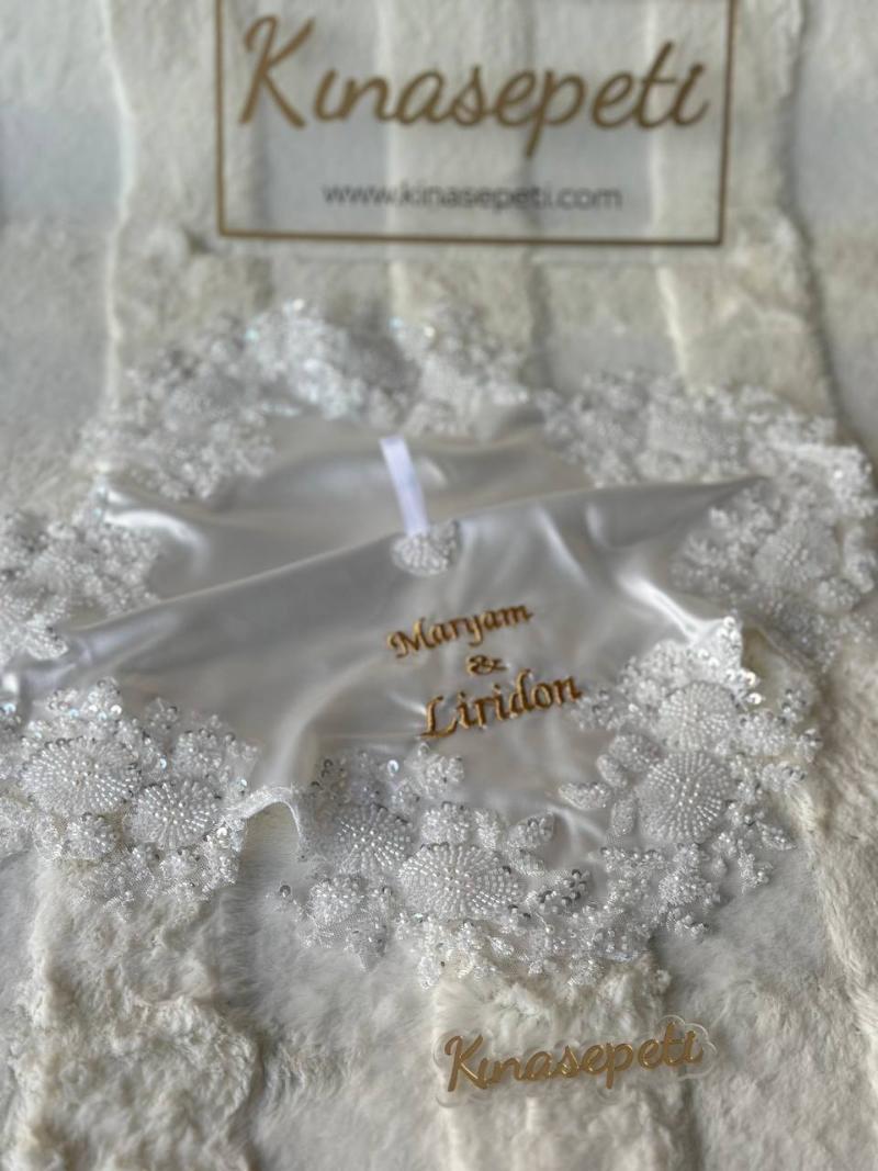 Personalized Luxury Embroidered Bride's Halay Handkerchief with Writing - Back View