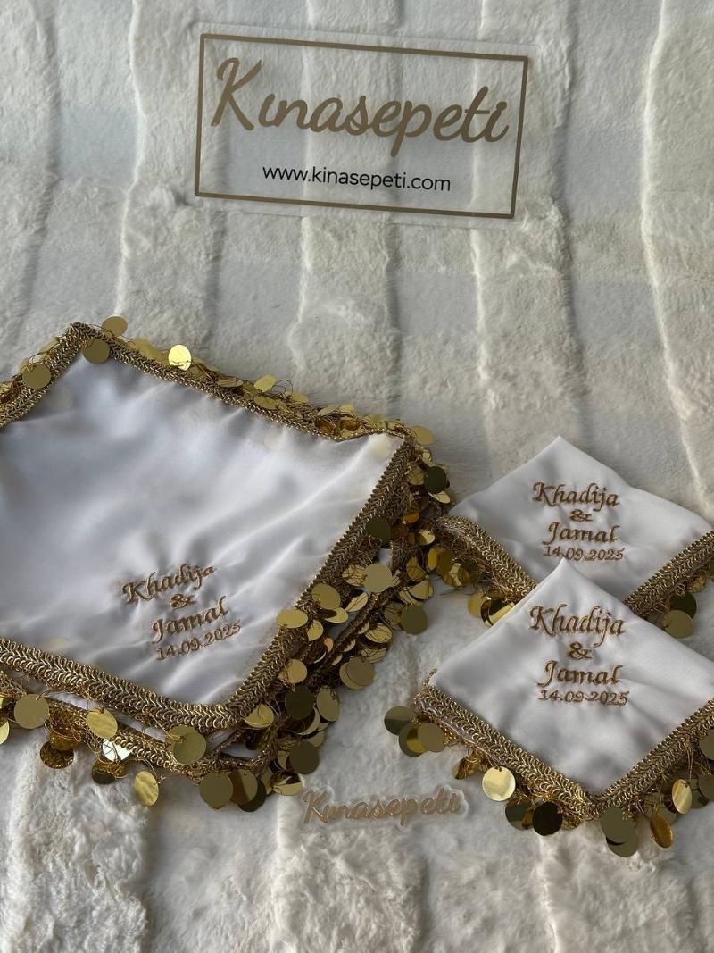 Kişiye Özel İsimli Işıltılı Pullu Halay Mendili (Gelin & Nedime) - handkerchief