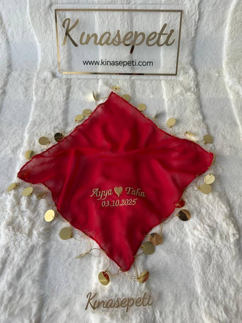 Kişiye Özel İsimli El İşi Pullu Halay Mendili / Yazılı Kına Mendili - handkerchief