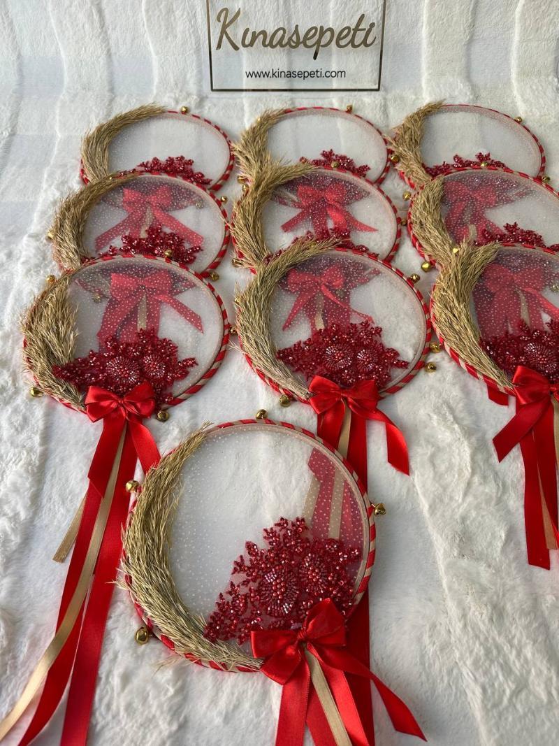 Bohemian Bridesmaid Tambourine with Wicker Detail / Rustic Henna Tambourine - Side View