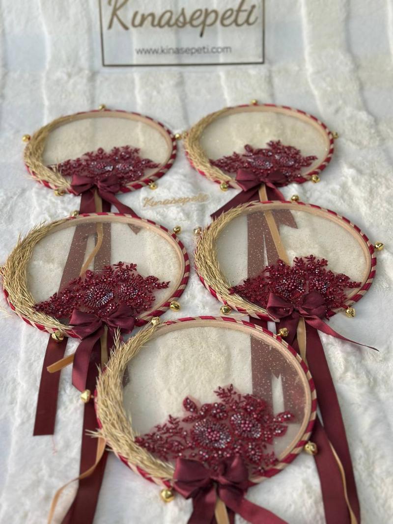 Bohemian Bridesmaid Tambourine with Wicker Detail / Rustic Henna Tambourine - Detail View