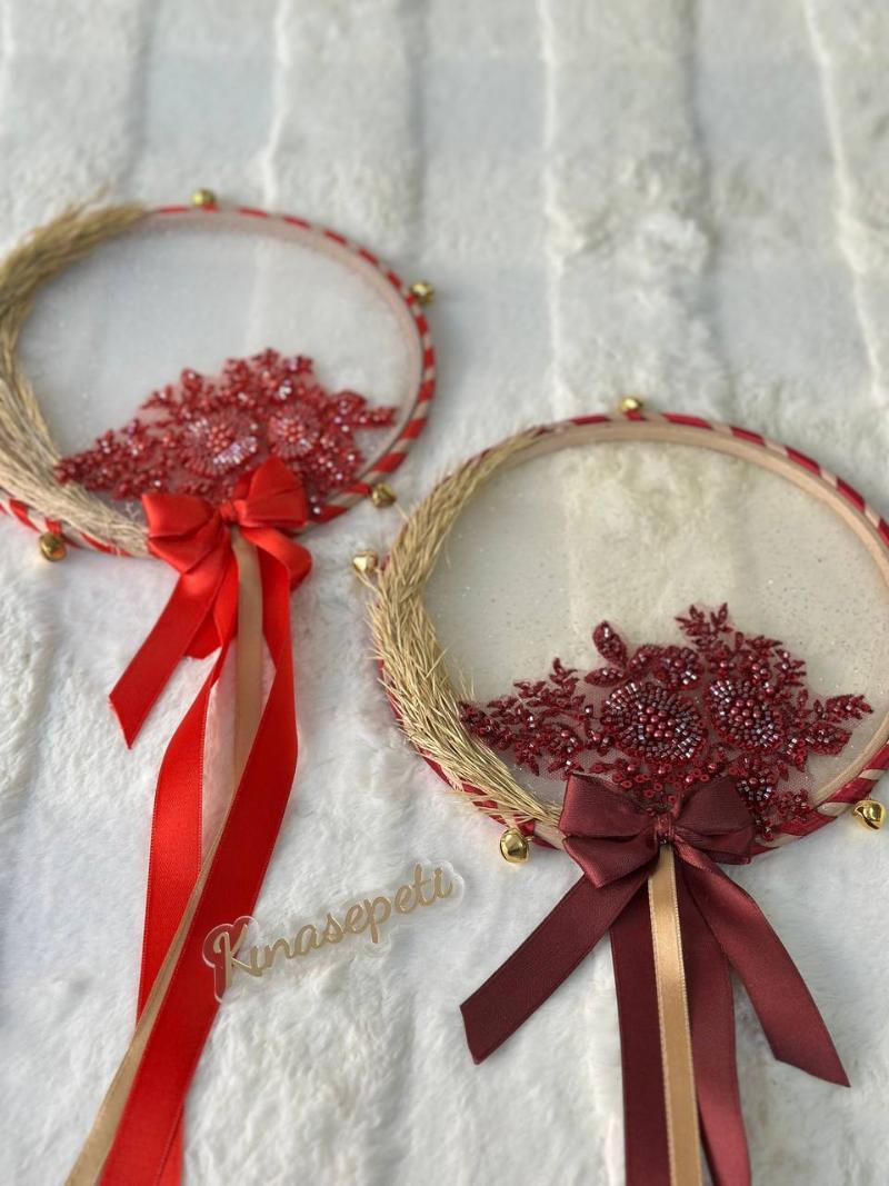Bohemian Bridesmaid Tambourine with Wicker Detail / Rustic Henna Tambourine - Back View