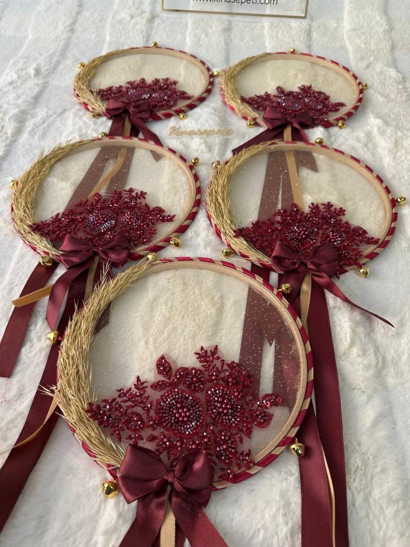 Bohemian Bridesmaid Tambourine with Wicker Detail / Rustic Henna Tambourine - Image 6